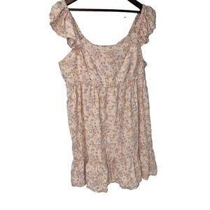 ARIZONA Peach floral short sleeve ruffle tiered mini dress Cottagecore Fairy 2X